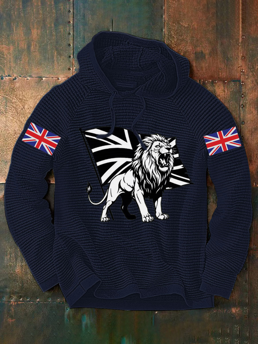 Men's Vintage England Flag Lion Printed Hoodie