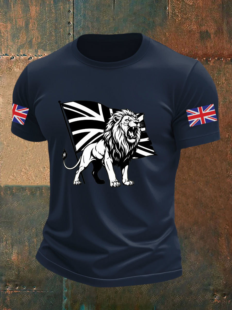 Men's Vintage England Flag Lion Printed T-shirt