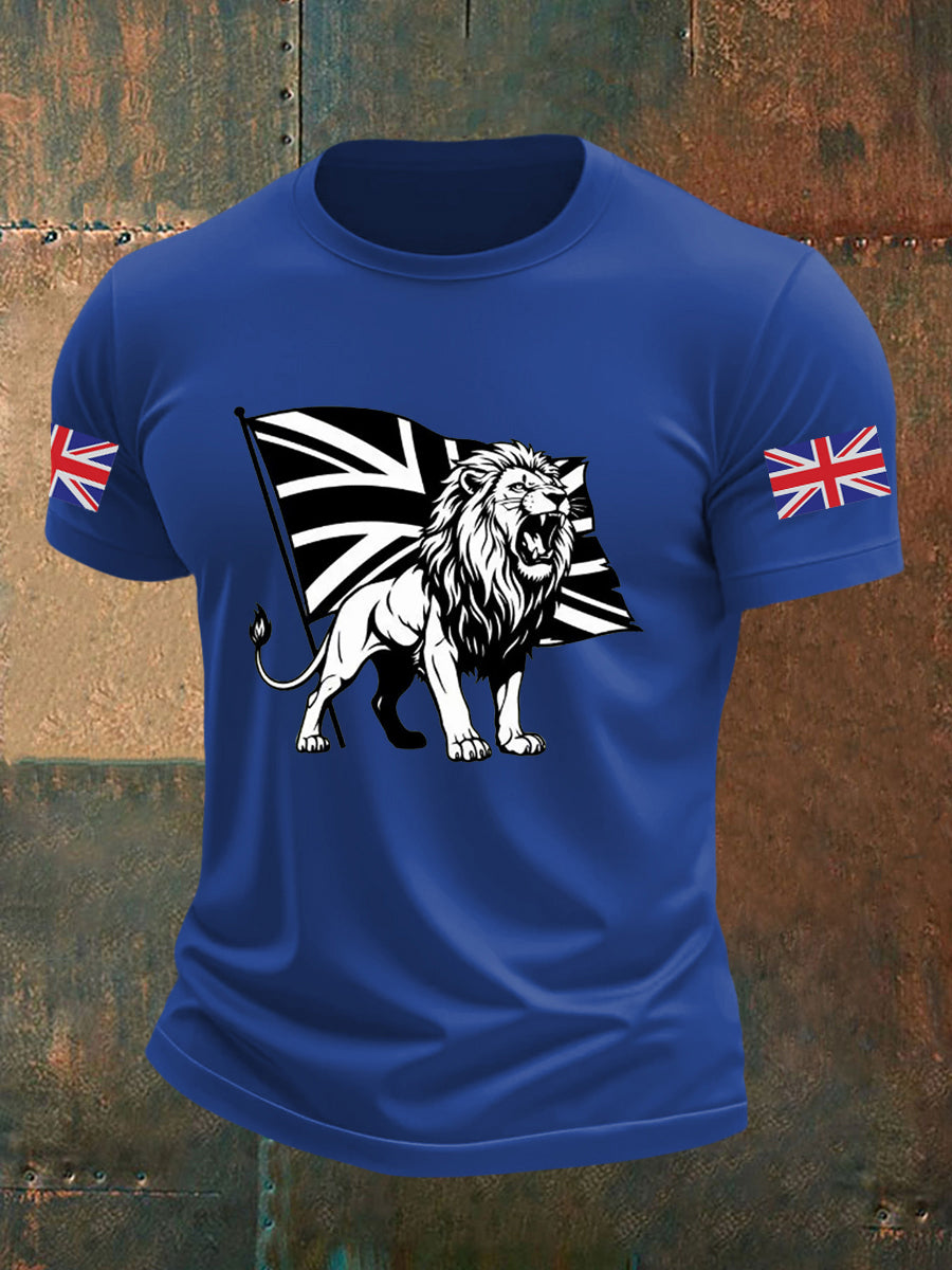 Men's Vintage England Flag Lion Printed T-shirt