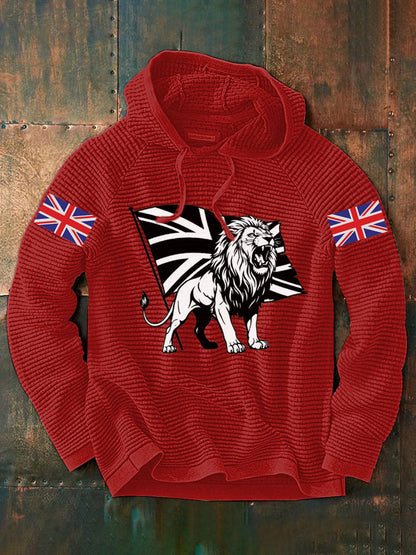 Men's Vintage England Flag Lion Printed Hoodie