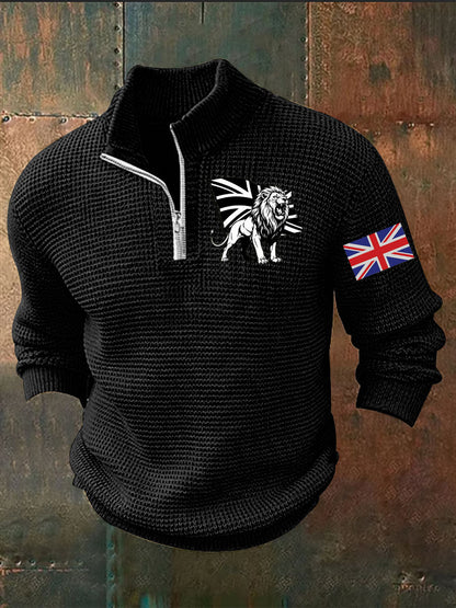 Men's Vintage England Flag Lion Printed Sweater