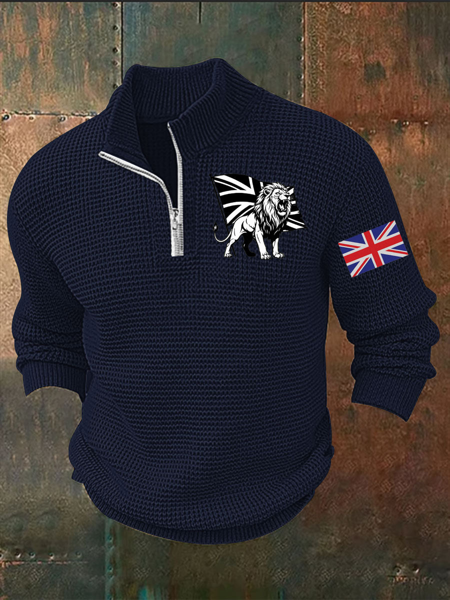Men's Vintage England Flag Lion Printed Sweater