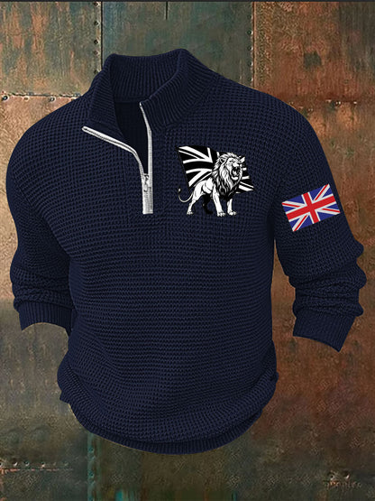 Men's Vintage England Flag Lion Printed Sweater