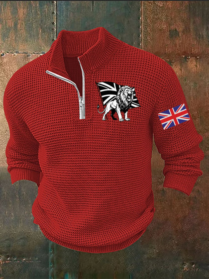 Men's Vintage England Flag Lion Printed Sweater