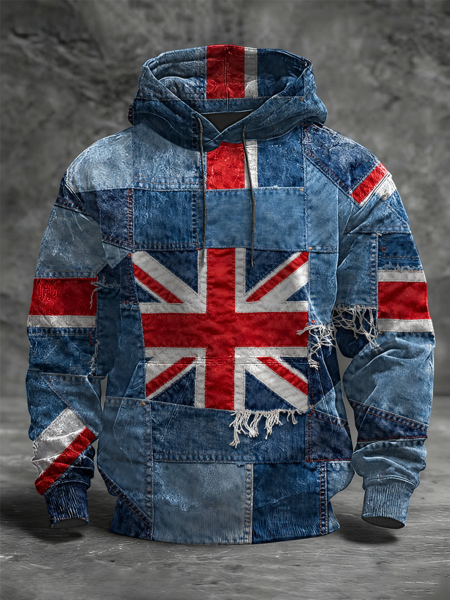 Men's British Flag Oversized Drop-Shoulder Hoodie with Pockets