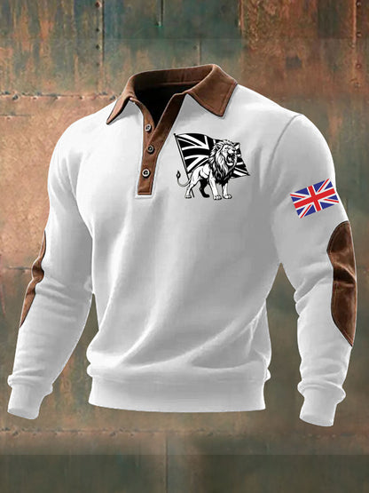 Men's Vintage England Flag Lion Printed Shirt