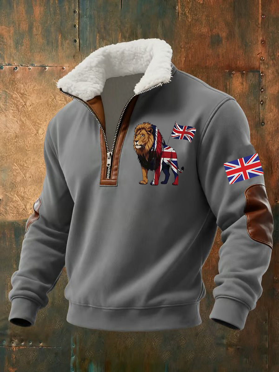 Men's Vintage England Flag Lion Printed Sweatshirt