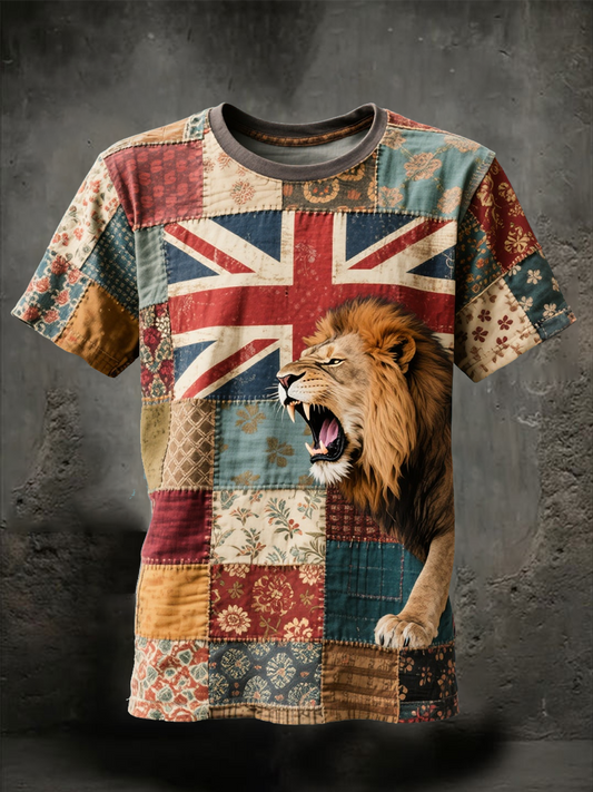 Unisex British lion combined with retro old style Printed  short sleeves t-shirt