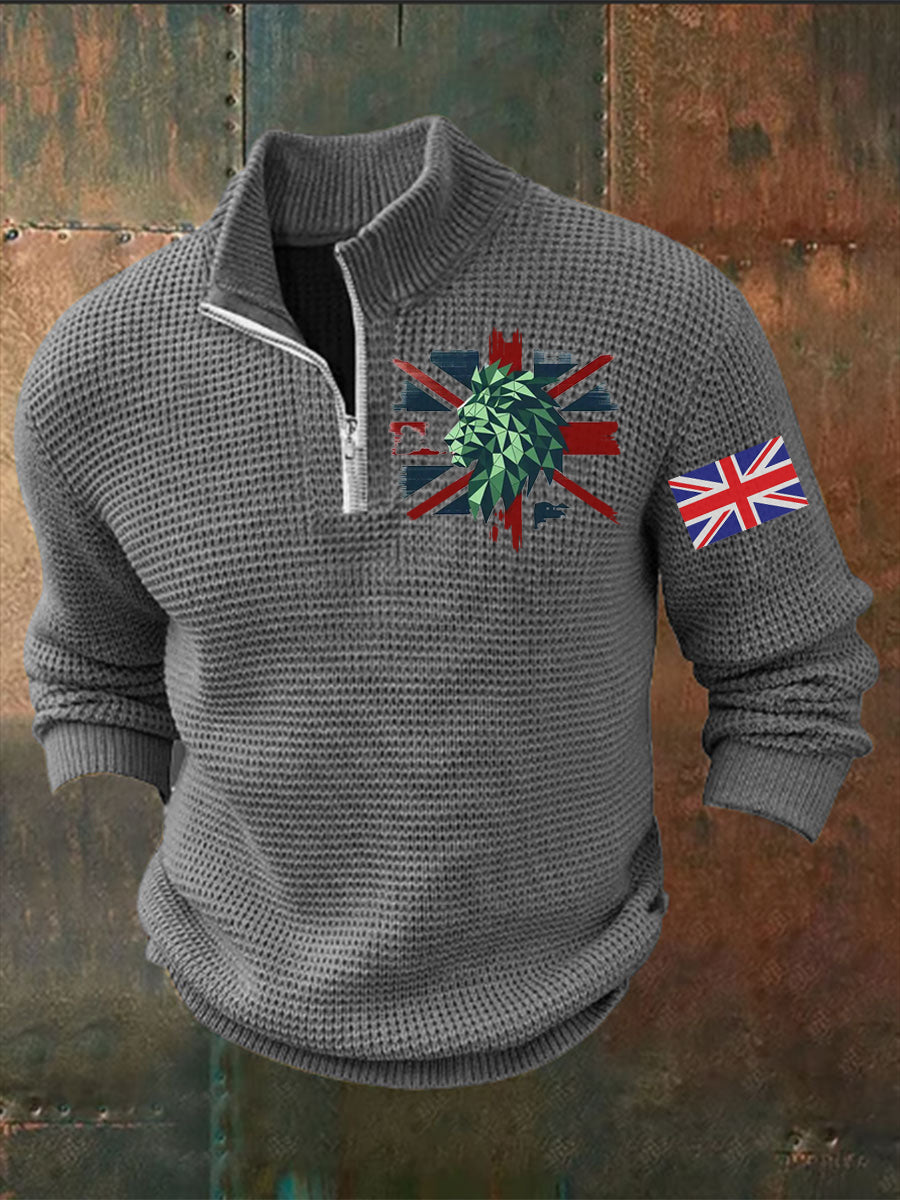 Men's Vintage England Flag Lion Printed Sweater