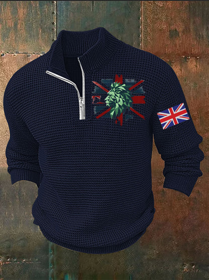 Men's Vintage England Flag Lion Printed Sweater