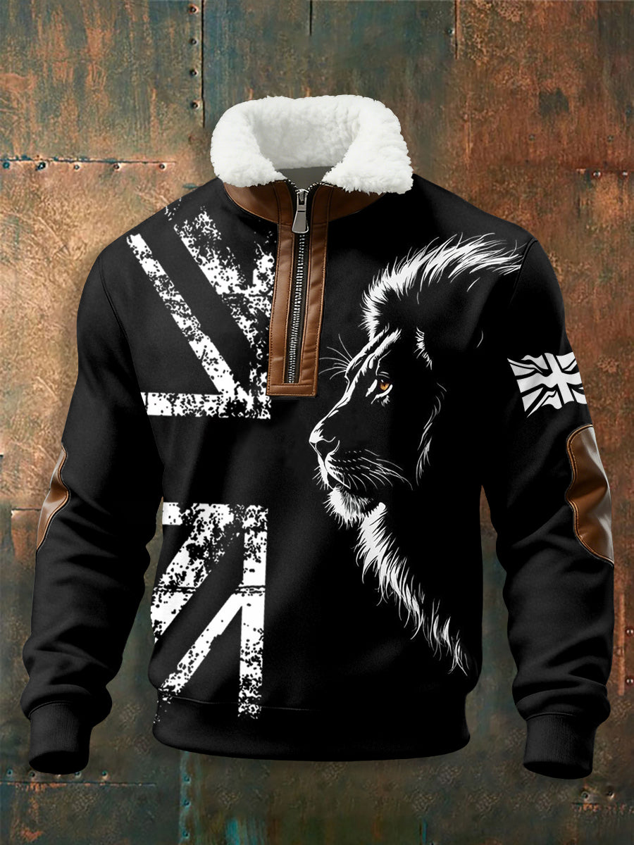 Men's UK Lion Flag Print zip-up hoodie