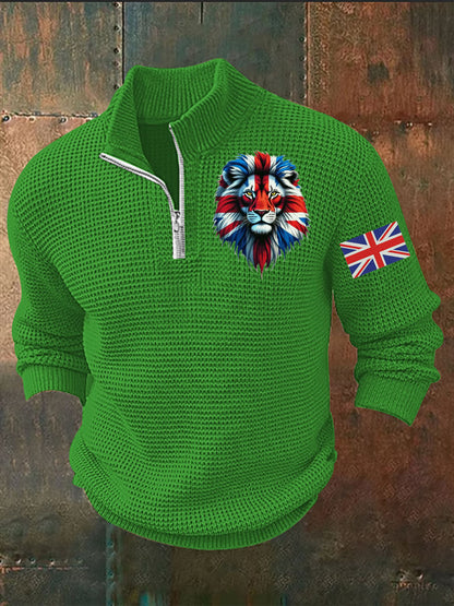 Men's Vintage England Flag Lion Printed Sweater
