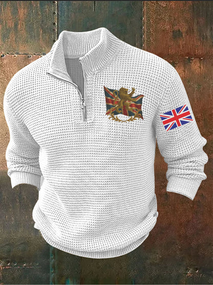Men's Vintage England Flag Lion Printed Sweater