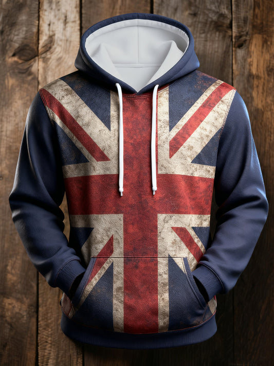 Men's UK Flag Print Casual Pocket Hoodie
