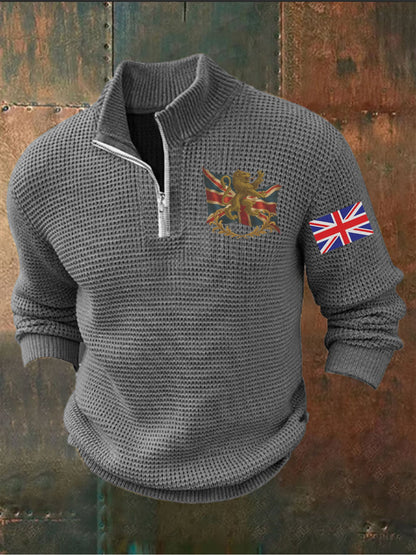 Men's Vintage England Flag Lion Printed Sweater
