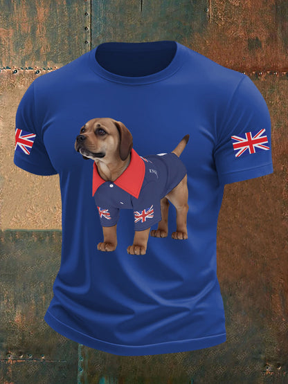 Men's Vintage England Flag Dog Printed T-shirt