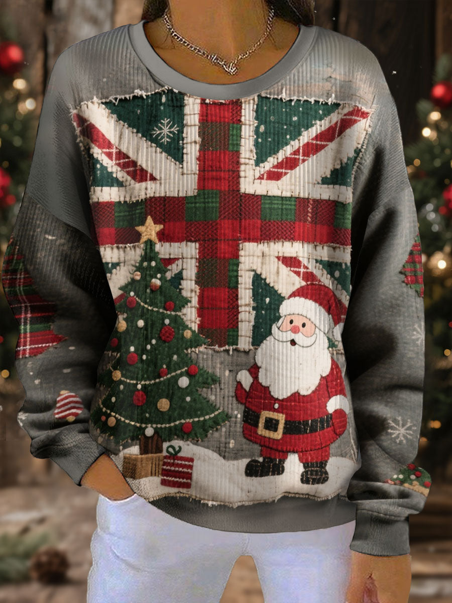 Women's UK Flag Christmas Santa Printed Sweatshirt
