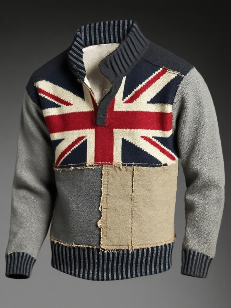 Men's Union Jack and patchwork style four-button hoodie