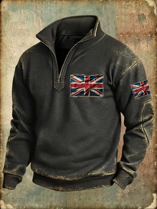 Men's Union Jack Printed  Zip-Up Hoodie