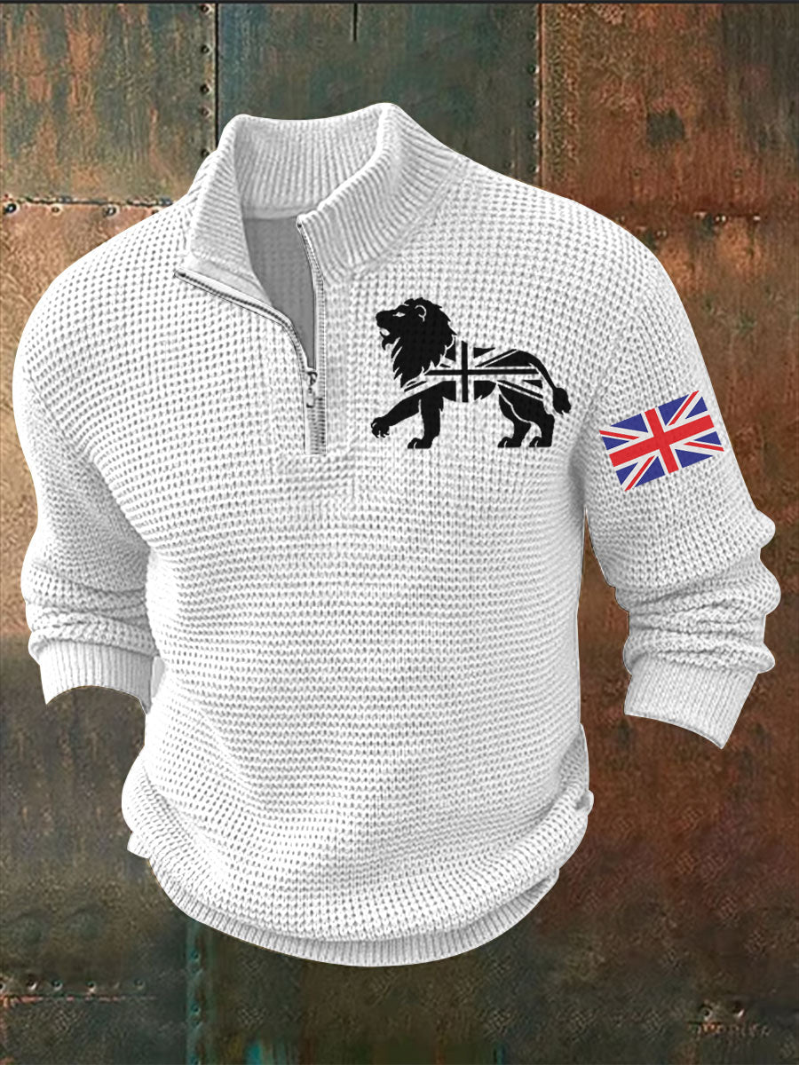 Men's Vintage England Flag Lion Printed Sweater