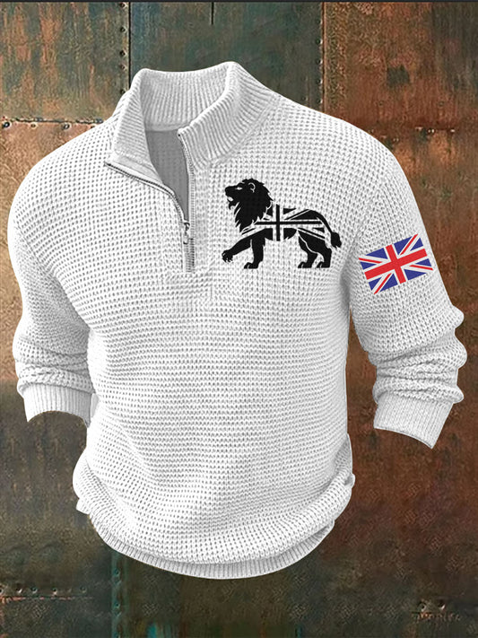 Men's Vintage England Flag Lion Printed Sweater