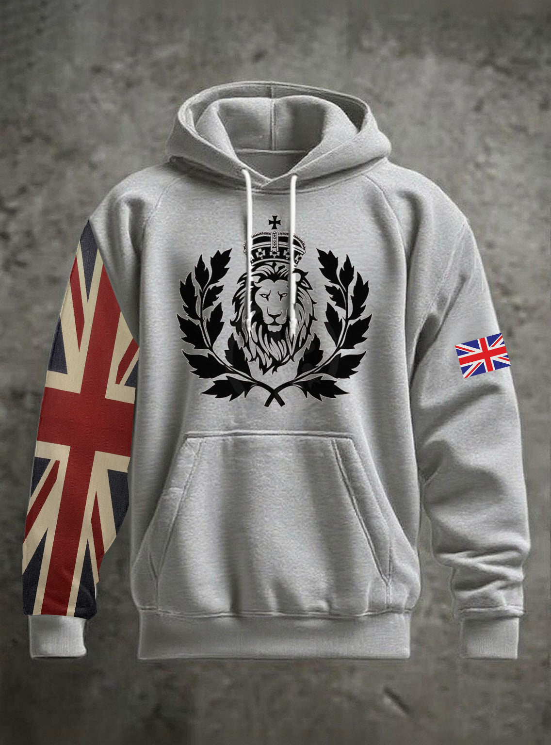 Men's Vintage England Flag Lion Printed Hoodie