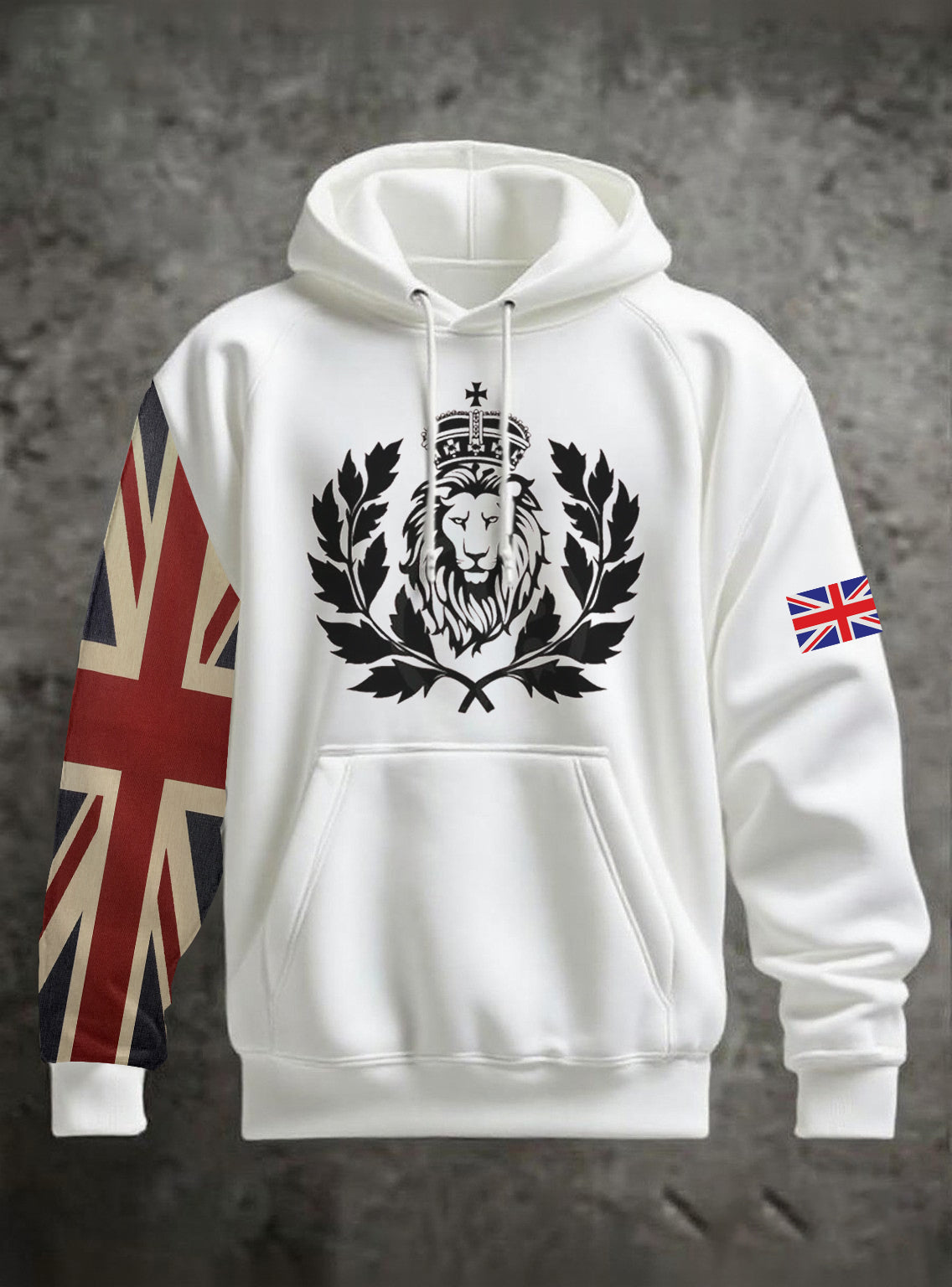 Men's Vintage England Flag Lion Printed Hoodie
