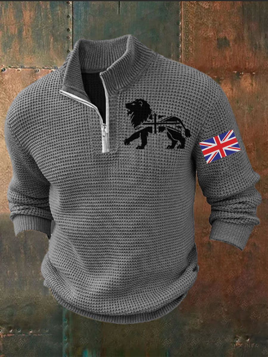 Men's Vintage England Flag Lion Printed Sweater