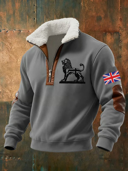 Men's Vintage England Flag Lion Printed Sweatshirt