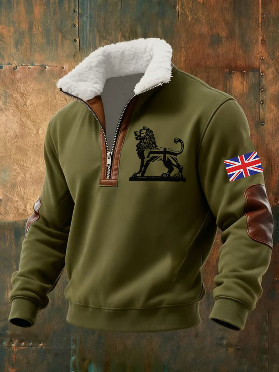 Men's Vintage England Flag Lion Printed Sweatshirt