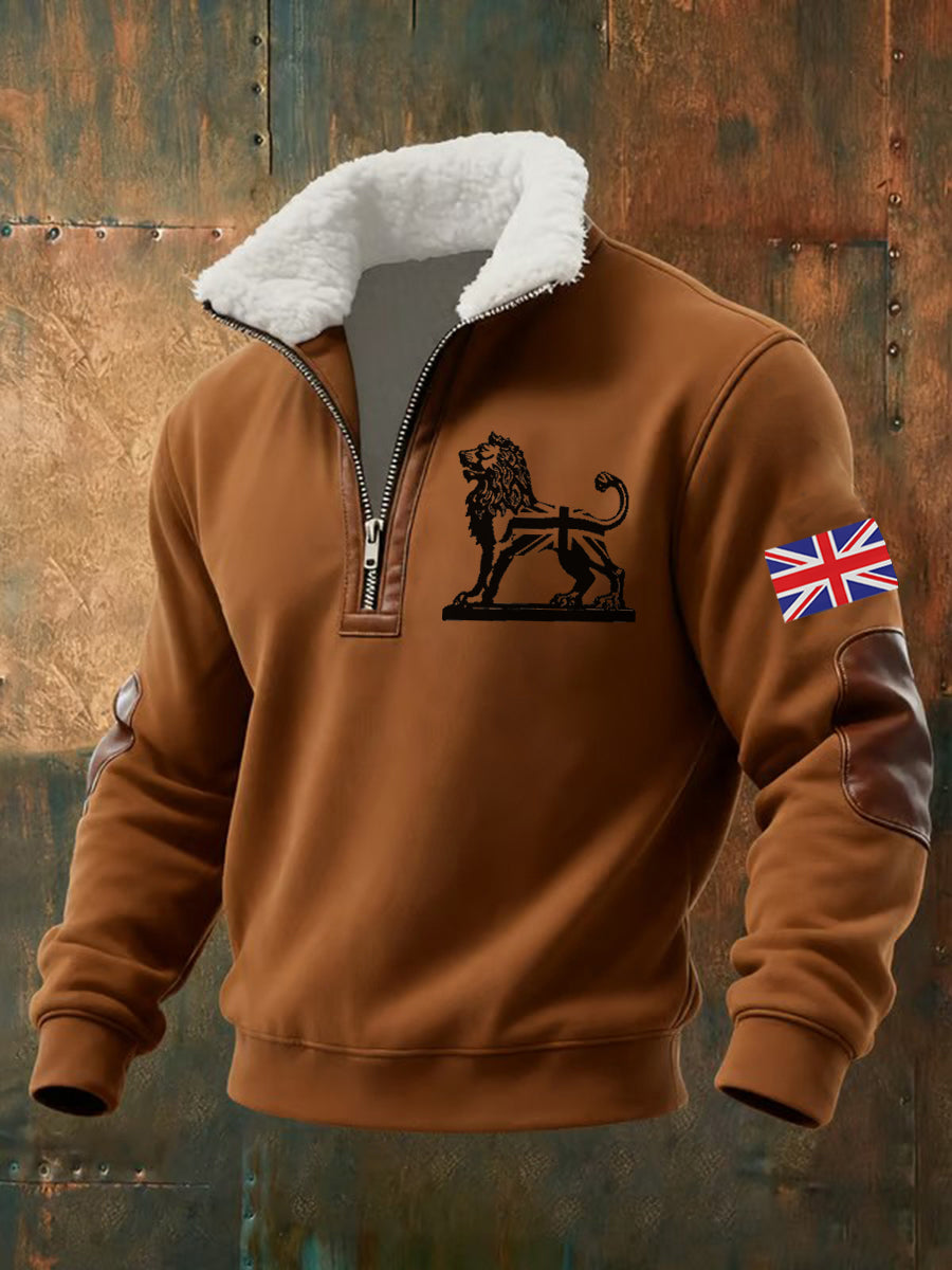 Men's Vintage England Flag Lion Printed Sweatshirt