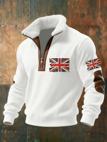 Men's British Flag Printed baggy zip-up hoodie