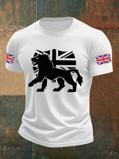 Men's Vintage England Flag Lion Printed T-shirt