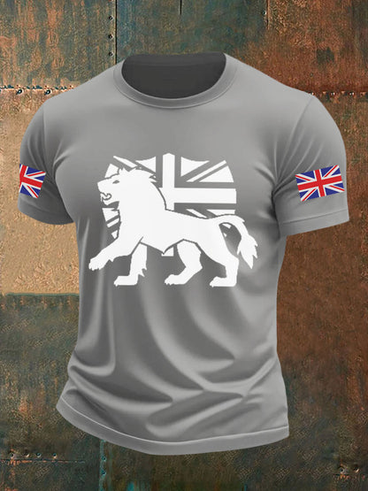 Men's Vintage England Flag Lion Printed T-shirt