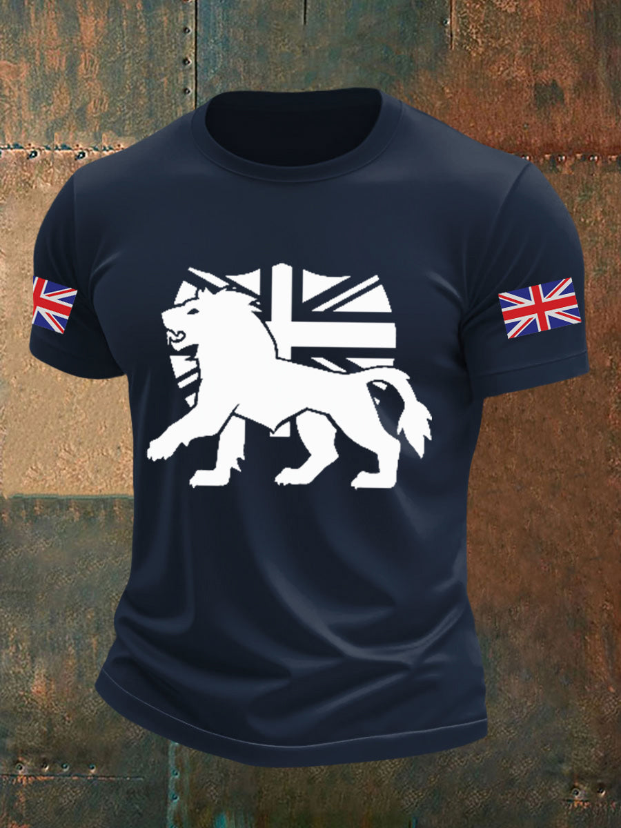 Men's Vintage England Flag Lion Printed T-shirt
