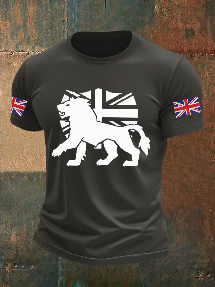 Men's Vintage England Flag Lion Printed T-shirt