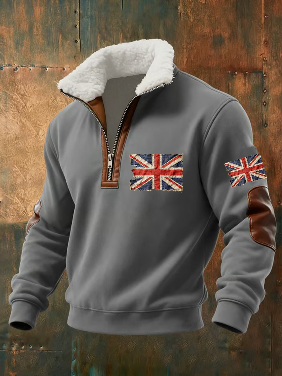 Men's British Flag Printed baggy zip-up hoodie