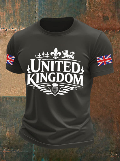 Men's Vintage England Flag Lion Printed T-shirt