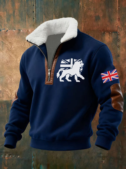 Men's Vintage England Flag Lion Printed Sweatshirt