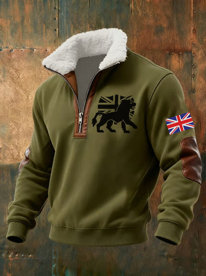 Men's Vintage England Flag Lion Printed Sweatshirt