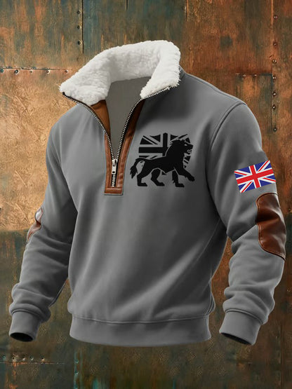 Men's Vintage England Flag Lion Printed Sweatshirt