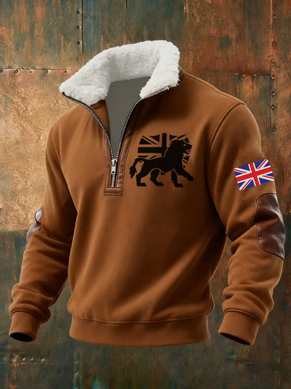 Men's Vintage England Flag Lion Printed Sweatshirt