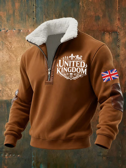 Men's Vintage England Flag Lion Printed Sweatshirt