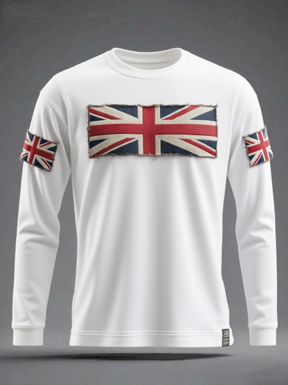 Men's British Flag Printed long sleeve round neck T-shirt