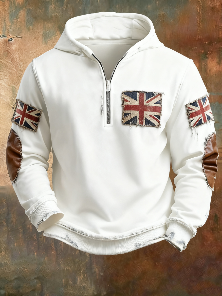 Men'sbritish flag patchwork Printed Hoodless drawstring sweatshirt