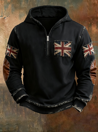 Men'sbritish flag patchwork Printed Hoodless drawstring sweatshirt