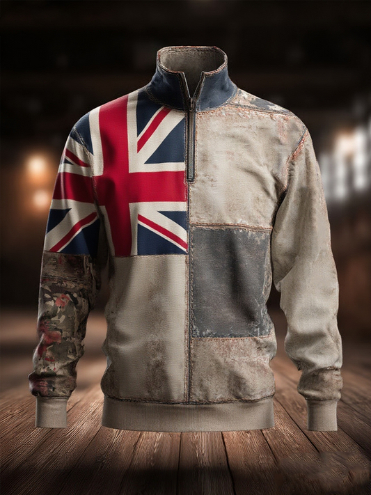 Men's british flag patchwork Printed Zip-Up Hoodie