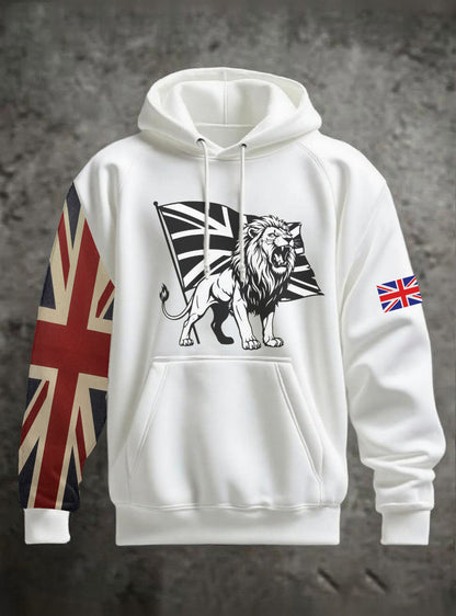 Men's Vintage England Flag Lion Printed Hoodie