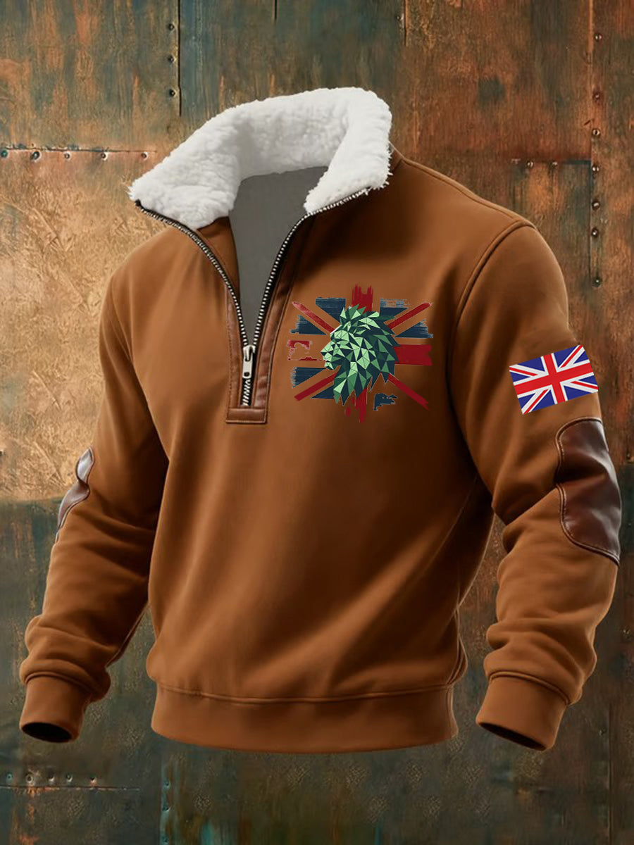 Men's Vintage England Flag Lion Printed Sweatshirt