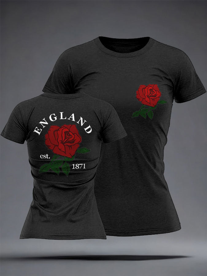 Women's England Rugby Lover Roses Printed T-Shirt
